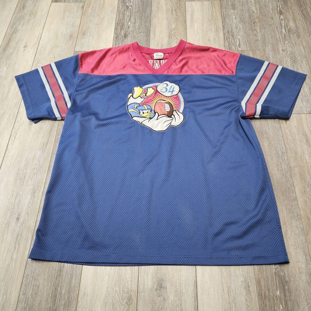 Disney Vintage Donald Duck Football Jersey Embroidered Red Blue Men's XL